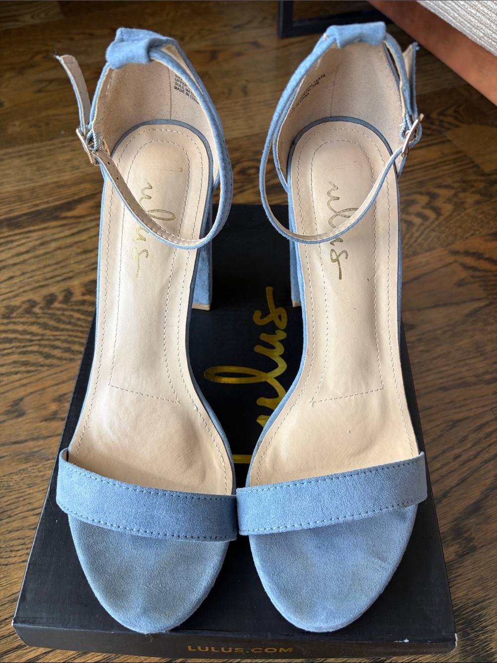 Lulu's Light Blue Suede Block Heel Sandals with Ankle Strap - Picture 4 of 7